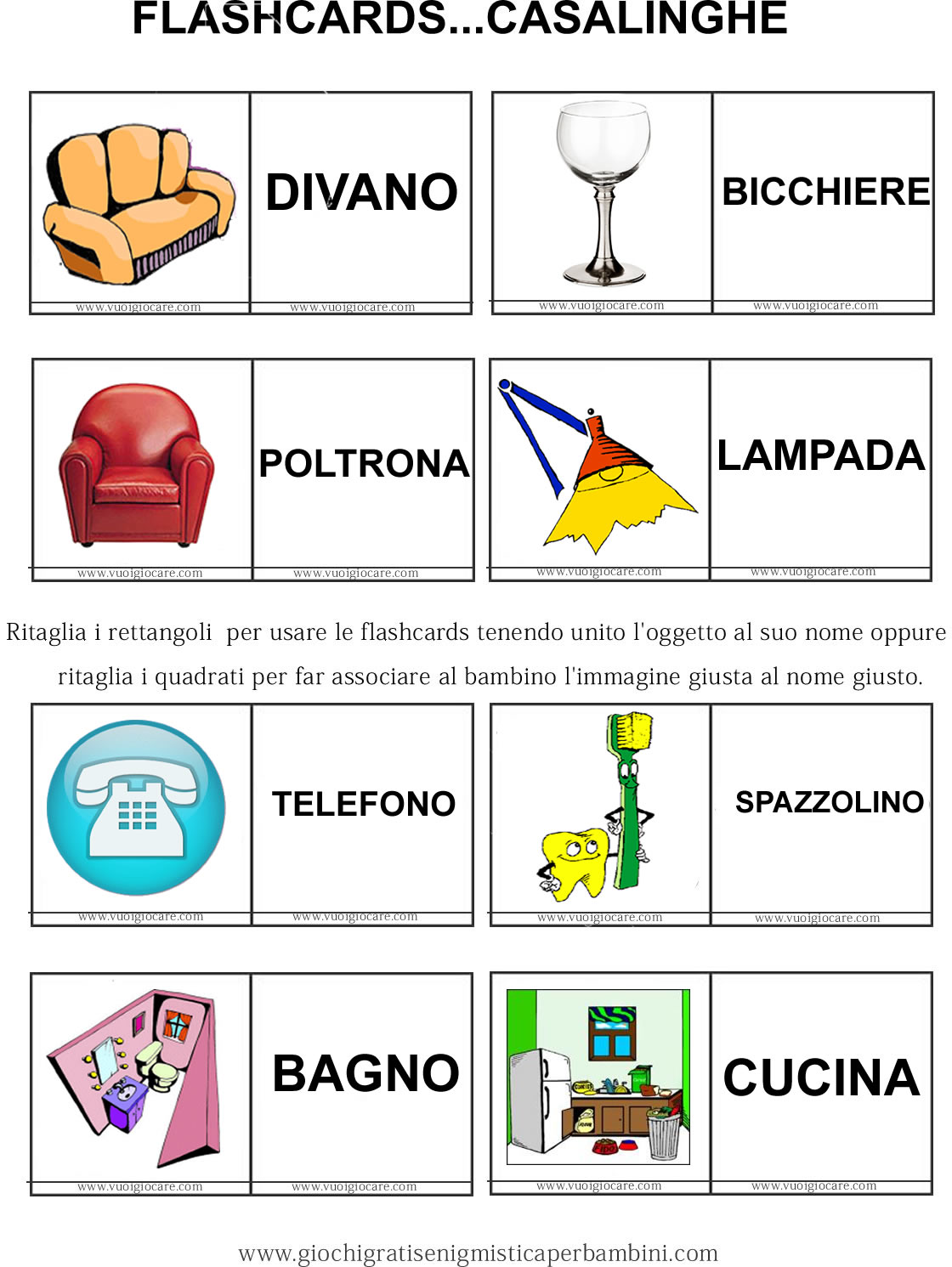 Gli oggetti della casa - Attività per bambini (PDF in italiano e