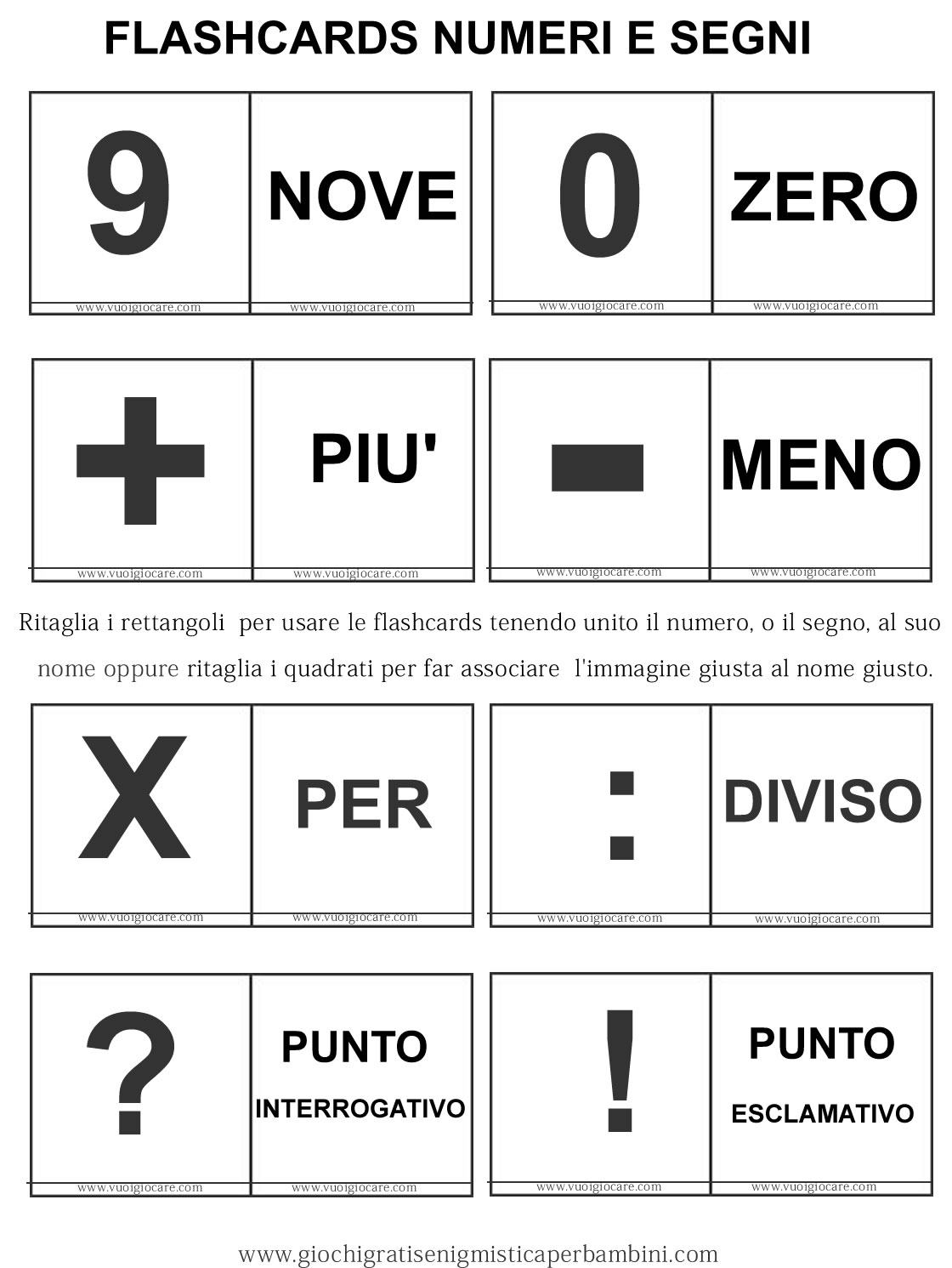 scheda didattica flash cards con i numeri